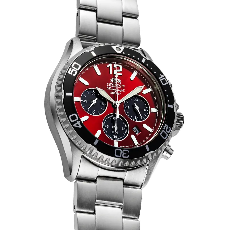 Orient Mako Solar Chrono Red Blue Dial Men's Watch- RA-TX0207R